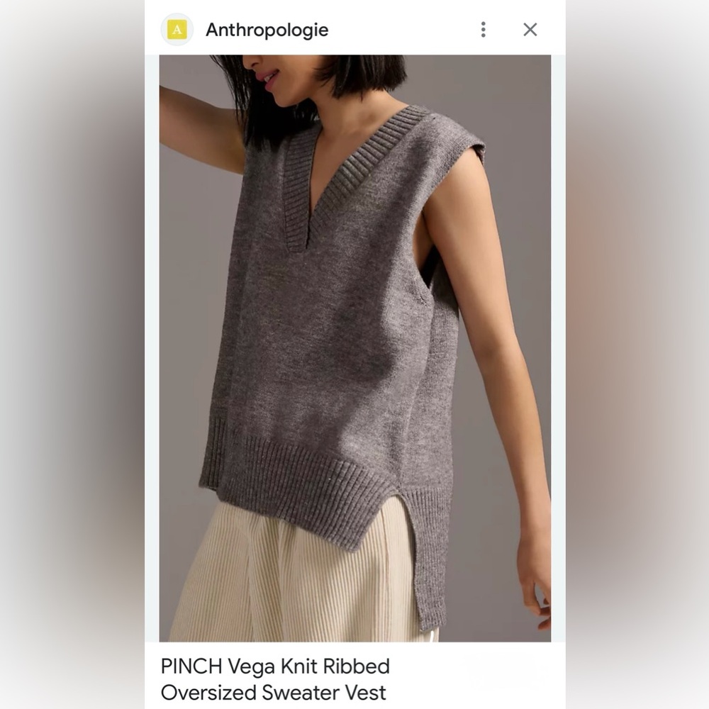 Anthropologie Gray V-Neck Sweater Vest